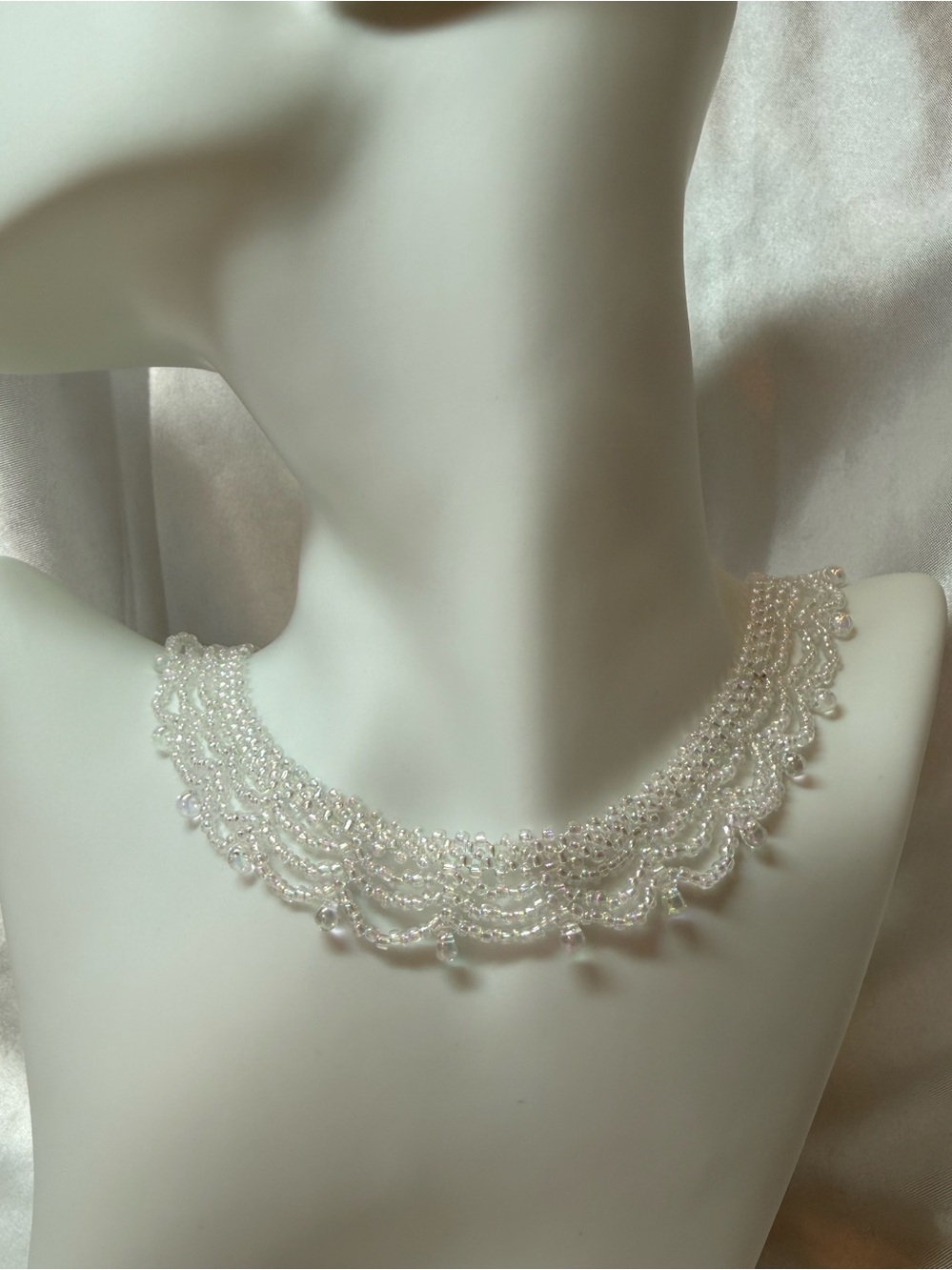 Delicate White Hollow Lace Beaded Collar Necklace
